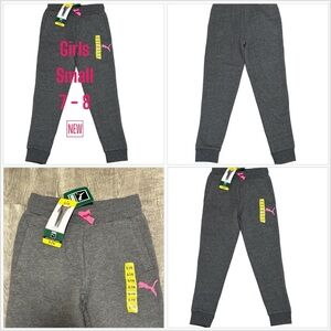 Girls Youth Puma Kids Small 7 - 8 Joggers Pants Sweats Gray Pink Pockets NWT